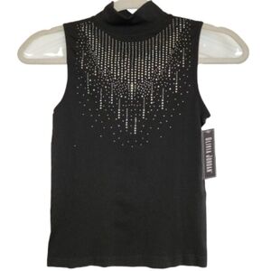 NWT Olivia Jordan Black Mock Neck Bling Top Size S/M Sleeveless Stretchy Sparkle